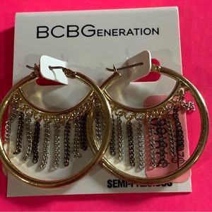 BCBGeneration- Gold Tone Tassel Hoops Earring